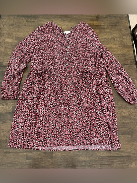 LOFT Dresses & Skirts - LOFT Black and Pink Floral Dress With Adjustable Ties and Buttons Flowy Large